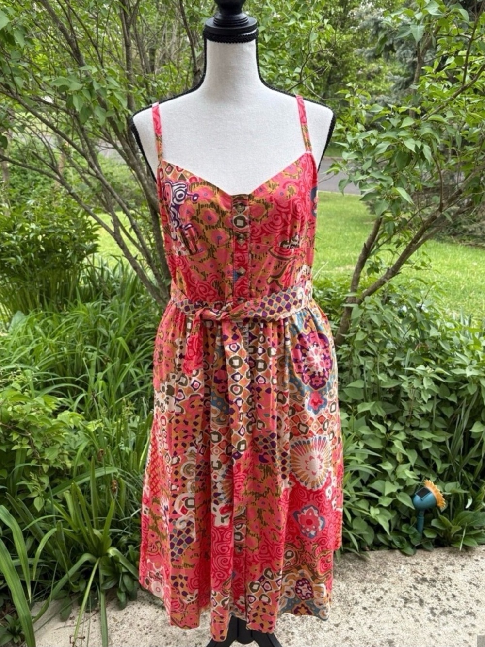 100% Cotton size 10  J. Crew Pink Multi-Print Midi Sundress with Belt
